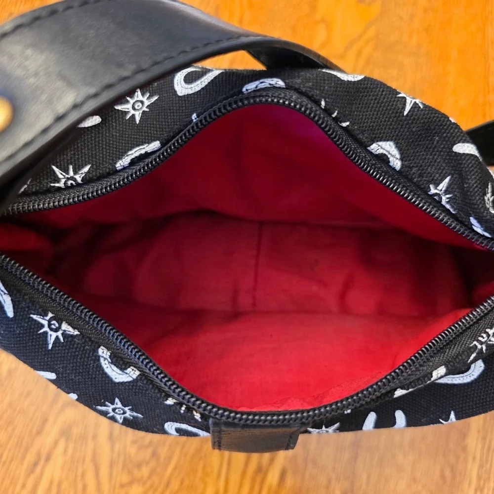 Vintage Y2K Black White Horseshoe Print Canvas Shoulder Bag Skater Retro Western
